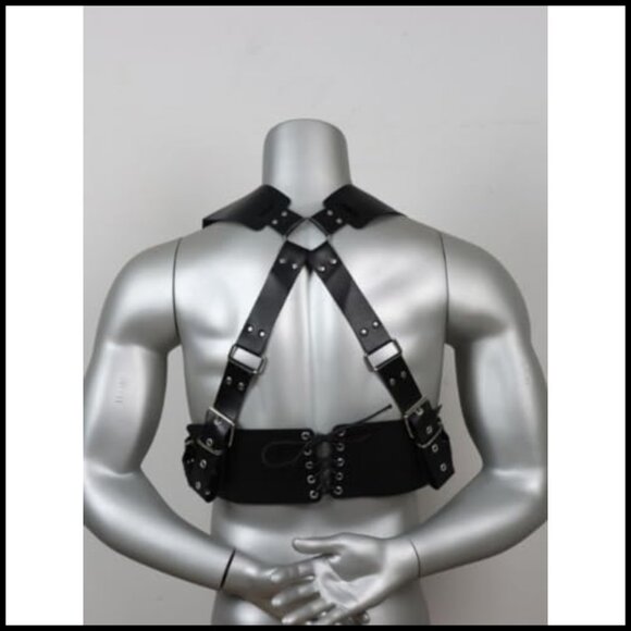 Cosplay Costume Men Men Men\'s PU Leather Chest Harness Belt Gothic Punk Adjustable BDSM Cosplay Clubwear